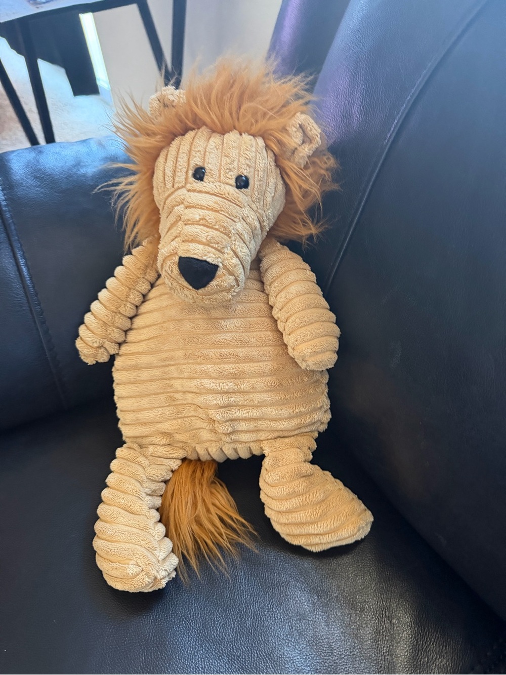 Corduroy Plush Lion Toy with Fluffy Mane - Light Tan